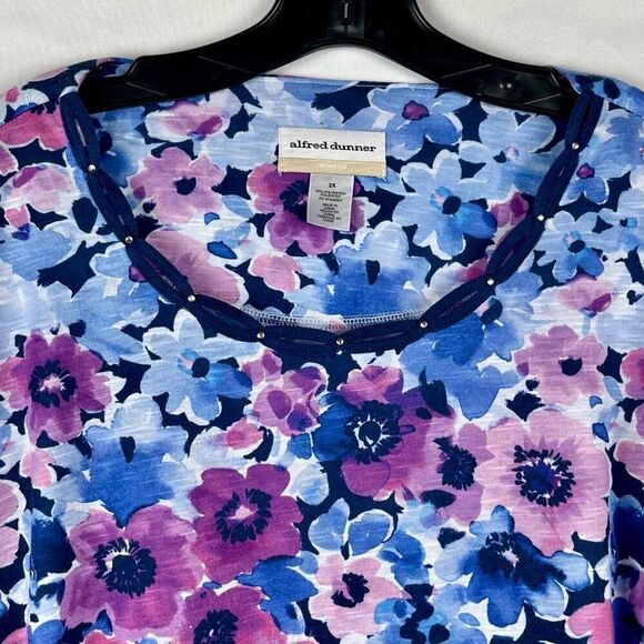 Alfred Dunner Picture Perfect Somen's Flowers and Stripes Knit Top 2X - Picture 2 of 10
